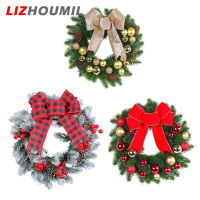 หรีดคริสต์มาส LIZHOUMIL สำหรับประตูหน้าหรีดคริสต์มาสโบว์ขนาด12นิ้วพร้อมลูกสนเบอร์รี่ลูกบอลประดับของตกแต่งในร่มกลางแจ้ง