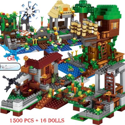 1208PCS Building Blocks For Compatible Minecraftinglys Village Warhorse City Tree House Waterfall Educational Toys For Childrens