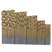 Hot 50pcs High Speed Steel Twist Drill 1.0/1.5/2.0/2.5/3.0mm Titanium Coated HSS Drill Woodworking Hand Tools Drill Bit Set Drills Drivers