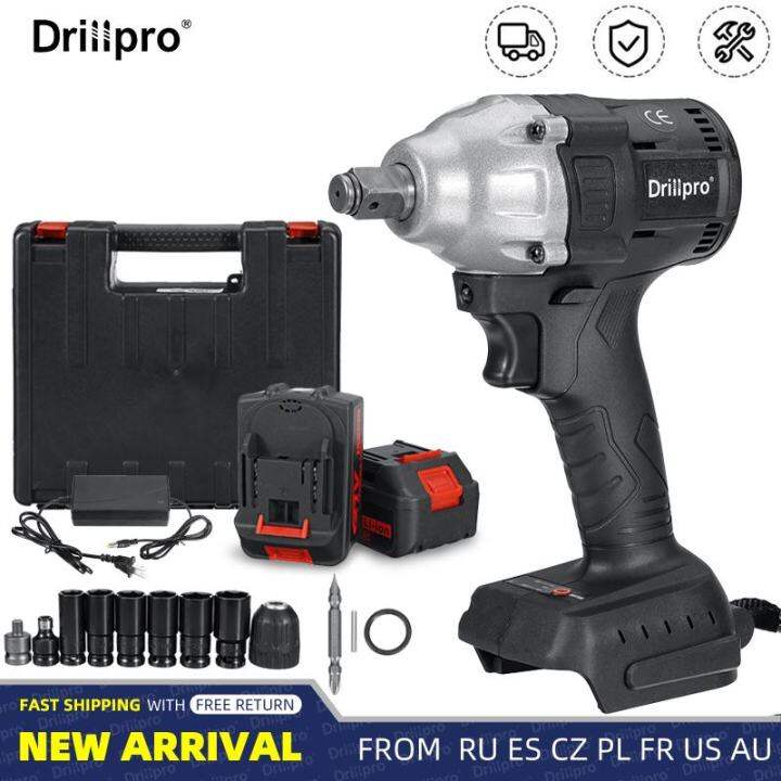 Drillpro 520N.M Brushless Cordless Electric Impact Wrench Sockets