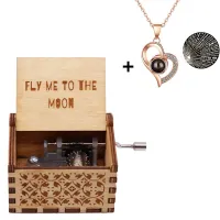 Hot Wood Hand Crank To The Moon Music Box Plus Necklace Love Mom You Are My Sunshine Birthday Christmas Gift