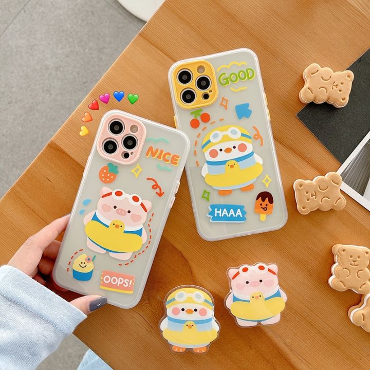 cute-cartoon-swim-circle-piggy-duckling-stand-holder-case-for-iphone-12-11-pro-mini-x-xr-xs-max-8-7-plus-se-bracket-soft-cover