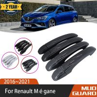 Black Carbon Fiber Exterior For Renault Megane IV MK4 2016~2021 Auto Door Handle Cover  Stickers Trim Set Chrome Car Essories