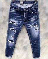 ♧✆ Men Blue Skinny Jeans Luxury Brand Dsquared2 Stretch Fit Jeans Male Denim Trousers Zipper Blue Jeans Straight Fit Jeans 38