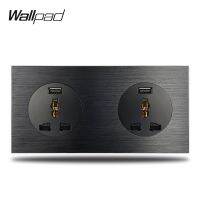 【Popular choice】 Wallpad L6ผนังสองซ็อกเก็ตไฟฟ้า2.1A ชาร์จอย่างรวดเร็วซ็อกเก็ต USB 2ทางด้วยแผงอลูมิเนียมสีดำแปรง