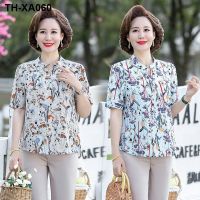 Mothers Explosive Short-sleeved Floral Shirt Middle-aged and Elderly Womens Clothing Loose Covering Belly Thin Top