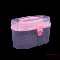 DONGLIONG 1ชิ้นกล่องพลาสติกใสสองชั้นสำหรับเย็บปักเครื่องมือจัดระเบียบเคสเล็บแบตเตอรี่เคสลูกปัด