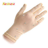 Nasinaya Figure Skating Wrist Gloves For Kids Mittens mesh fabric Comition Gloves Protect Hands Shiny Rhinestone