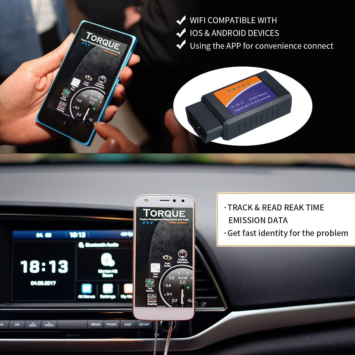 Smart Wifi OBDII Car Diagnostic Scanner Reader Scan Adapter for iOS & Android 