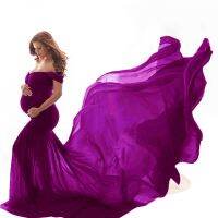 【DT】hot！ European beauty mercerized with chiffon pregnant women fluttering tail dress long photography