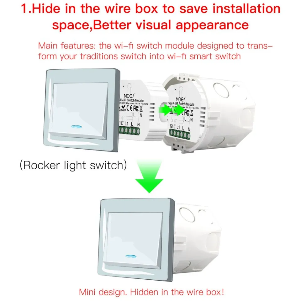 Mini DIY WiFi RF433 Smart Relay Switch Module Smart Life/Tuya App