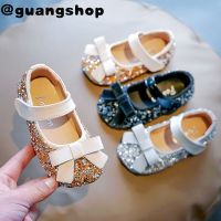 guangshop โบว์หวานติดเลื่อมรองเท้าส้นเตี้ยสำหรับปาร์ตี้และงานแต่งงาน,รองเท้าตีนตุ๊กแกกันลื่นสำหรับเด็กอายุ1-8ปี T22N03CC-170
