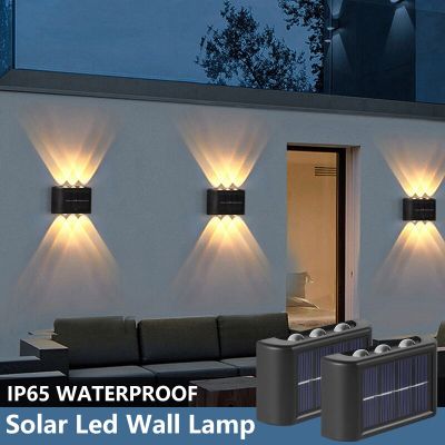 New Solar Wall Lights Outdoor Waterproof Led Solar Lamp Up And Down Luminous Lighting For Garden Balcony Yard Street Decor Lamps Bulbs  LEDs HIDs