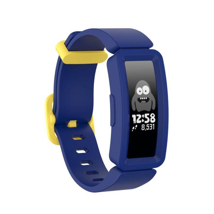 สำหรับ-fitbit-inspire-hr-ace-2นาฬิกาสมาร์ทซิลิโคนสายนาฬิกาข้อมือ-สีน้ำเงิน-หัวเข็มขัดสีเหลือง