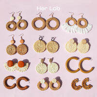 Her Lab Jewelry | ไม้ธรรมชาติต่างหูสไตล์ชาติพันธุ์ย้อนยุค 925 เข็มเงินแพ้ง่ายต่างหูน้ำหนักเบาบุคลิกภาพเรขาคณิตพู่ถักต่างหูสไตล์โบฮีเมียนแฮนด์เมดหญ้าหวายห่วงหล่นต่างหูหวายแฮนด์เมดผู้หญิงคลาสสิกต่างหู