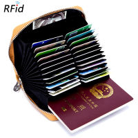 Fashion Lady 100 Cow Cowhide Coin Purse Pouch Card Holder Wallet High Quality Genuine Leather Zip Anti-theft Rfid Passport Bag