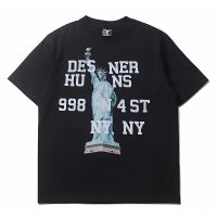 COD DSFDGDFFGHH Kanyes new stylish cotton short-sleeved T-shirt with large size Lady Liberty print short-sleeved couple T-shirt