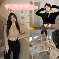 DD SHOPพร้อมส่ง U047 เสื้อไหมพรมปขนยาว ดีเทลขาดๆเท่ๆ ใส่ได้หน้าและหลัง