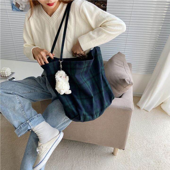 extra-large-women-woolen-canvas-bags-checked-pattern-design-handbag-soft-warm-cloth-fabric-big-tote-ladies-casual-shoulder-bag