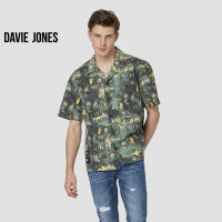 DAVIE JONES เสื้อเชิ้ต ผู้ชาย แขนสั้น ทรง Relaxed Fit สีเขียว Short Sleeve All-over Print Shirt in green SH0096OL