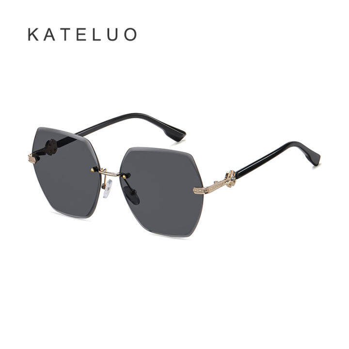 พร้อมกล่อง-kateluo-a0749ผู้หญิงแว่นกันแดดไรซ์สแควร์-frameless-uv400ไล่โทนสีเลนส์แฟชั่นจับคู่แนวโน้ม