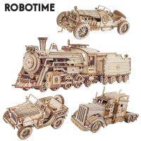 Robotime Rokr 3D Puzzle Movable Steam Train Car Jeep Assembly Toy Gift for Children Adult Wooden Model Building Block Kits Building Sets