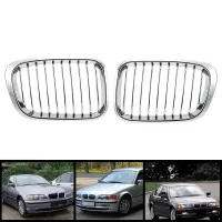 2X Chrome Front Hood Kidney Grille Grill for BMW 1998-2001 E46 320I 323I 325I 328I 330I 4-Door Sedan