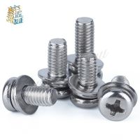 5/50pcs Cross Recessed Pan Head Screw with Washer Stainless Steel M2 M3 M4 M5 M6 M8 Three Combination Machine sems screw Screw Nut Drivers