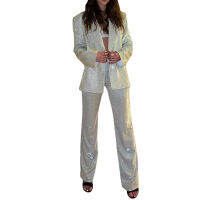 Soul Dancing Women Shiny Blazer,ผู้ใหญ่สีทึบสบายๆแขนยาว Tailored Collar JacketTH