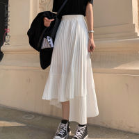 LANMREM Solid Color Elastic High Waist Stitching Ruffled Irregular Pleats Woman Skirt Simple Fashion 2022 Spring New 518