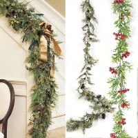1.5M Christmas Garland Artificial Pine Needle Berry Garland Vine Xmas Fireplace Decor For New Year Christmas Wreath Fake Plant