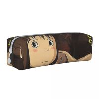 Spirited Away Film Square Pencil Case Japanese Anime Print Cute Leather Pencil Box Stationery Teenager Zipper Pen Bag