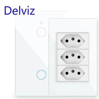 【NEW Popular】 Delviz Brazil Power SocketCrystalpanel3gangs 3 Pins Outletcontrol สวิตช์สัมผัสของโคมไฟติดผนัง