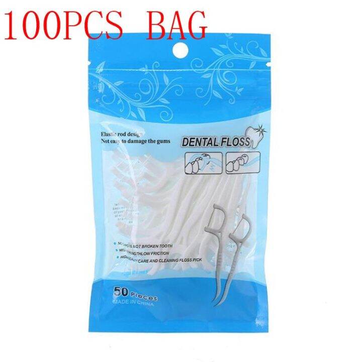 Sdotter 100pcs White Dental Floss Pick Tooth Cleaner Sticks Oral