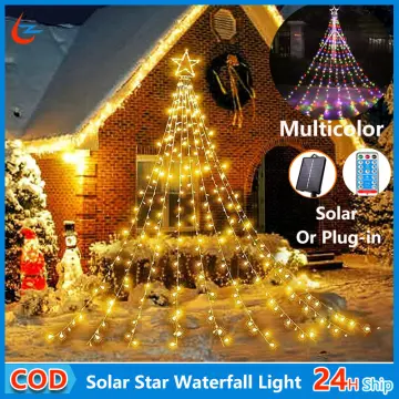 Christmas Tree Waterfall Lights, Outdoor Waterproof Led Solar Powered Star  Shaped Waterfall Lights With Remote Control, Christmas Yard Outdoor  Decoration