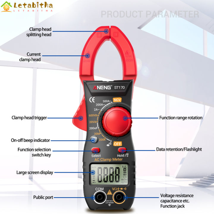 letabitha-st170มัลติมิเตอร์แบบดิจิทัลแคลมป์มิเตอร์500a-ไฟฟ้ากระแสสลับ-ac-dc-เครื่องทดสอบแรงดันไฟฟ้า1999นับความจุการตรวจจับ-ncv-ohm