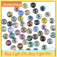 SHIWEIWU2558285 50Pcs 50รูปแบบ Cabochons แก้วพิมพ์ลาย กระจกสำหรับผู้หญิง 12mm ครับ หมุนแก้ว cabochons กระเบื้องโมเสค ครึ่งรอบ กระเบื้องคาไลโดสโคป cabochons ทำเครื่องประดับ DIY