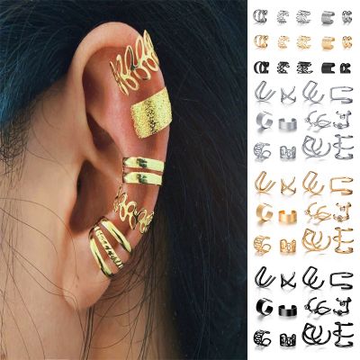 Fashion Gold Color Leaf Earmuffs Black Non Pierced Ear Clips Fake Cartilage Earring Clip Earrings Women Men Wholesale Jewelry