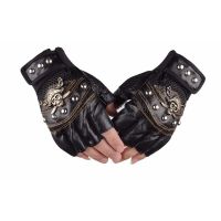 Skull Gloves Leather Skeleton Motorcycle Cross Racing Gloves Half Fingers Pirate Skull Rivet Punk Bicycle Cycling Gloves  Pedometers