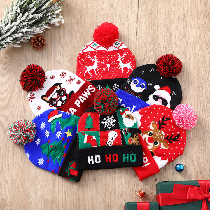 hotled-คริสต์มาสหมวกเสื้อกันหนาวถักหมวกคริสต์มาส-light-up-ถักหมวกของขวัญคริสต์มาสสำหรับเด็กผู้ใหญ่คริสต์มาส2023ปีใหม่ตกแต่ง
