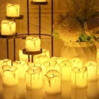 24PCS Wax Drip LED Candles Flameless Realistic Votive Electric Tea Lights Set for Wedding Party Halloween Christmas Decorations