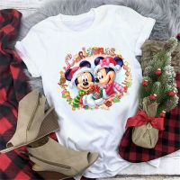 Merry Christmas Mickey Minnie Mouse Floral Graphic Printed Tshirt Cartoon Disney Tshirts Cute Gildan