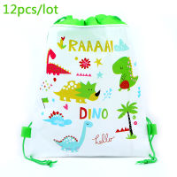 12pcs Dinosaur Theme Boys Favors Mochila Birthday Party Non- Fabrics Drawstring Gifts Bags Baby Shower Decoration Backpack