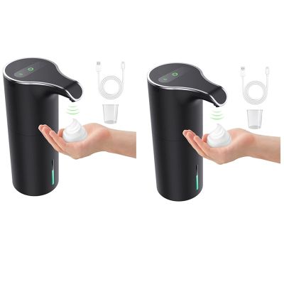 ❍ 2X Automatic Soap Dispenser Black Foam Soap Dispenser Rechargeable Non-Contact Automatic Soap Dispenser For Bathroom