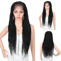 Kalyss 31 inches 13x5 Hand Braided Wigs for Black Women Synthetic Lace Front Wig Frontal Natural Black Braids Cornrow Wigs Hair Gift ของขวัญ