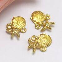 [L.W.F HOT] ❅ Sures 15Pcs โทนสีทองผสมเปลือกหอยจี้ Charm เรือ Fish Shell ปลาดาว