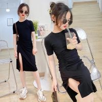 New Cotton Summer Girls Dress for Teen Girls Tight Long Tops Baby Kids Streetwear Fashion Black Girls Dress 4 6 8 10 12 Years  by Hs2023