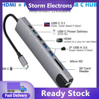 ฮับ USB 8-In-1ตัวแปลงแบบหลายพอร์ตอะแดปเตอร์3.1-4K RJ45ตัวอ่านบัตร TF PD ชาร์จเร็วใช้ได้กับ MacBook