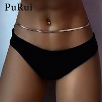 PuRui Herringbone Belly Chain for Women Waist Chain Belt Single Layer Body Jewelry Gold Color Sexy Thin Link Beach Retro Gift