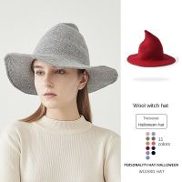 【YD】 Fashion Design Personalized Wizardry Hat Pointed Big Eave Wool Knitted Hip Hop Witch Cap  Men